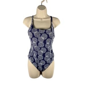 Knix Leakproof One Piece Swimsuit Blue White Polka Dot Geometric Print L+
